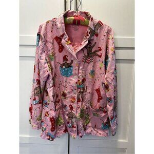 Nick & Nora Christmas Sock Monkey's Flannel PJ Top Women’s Sz L